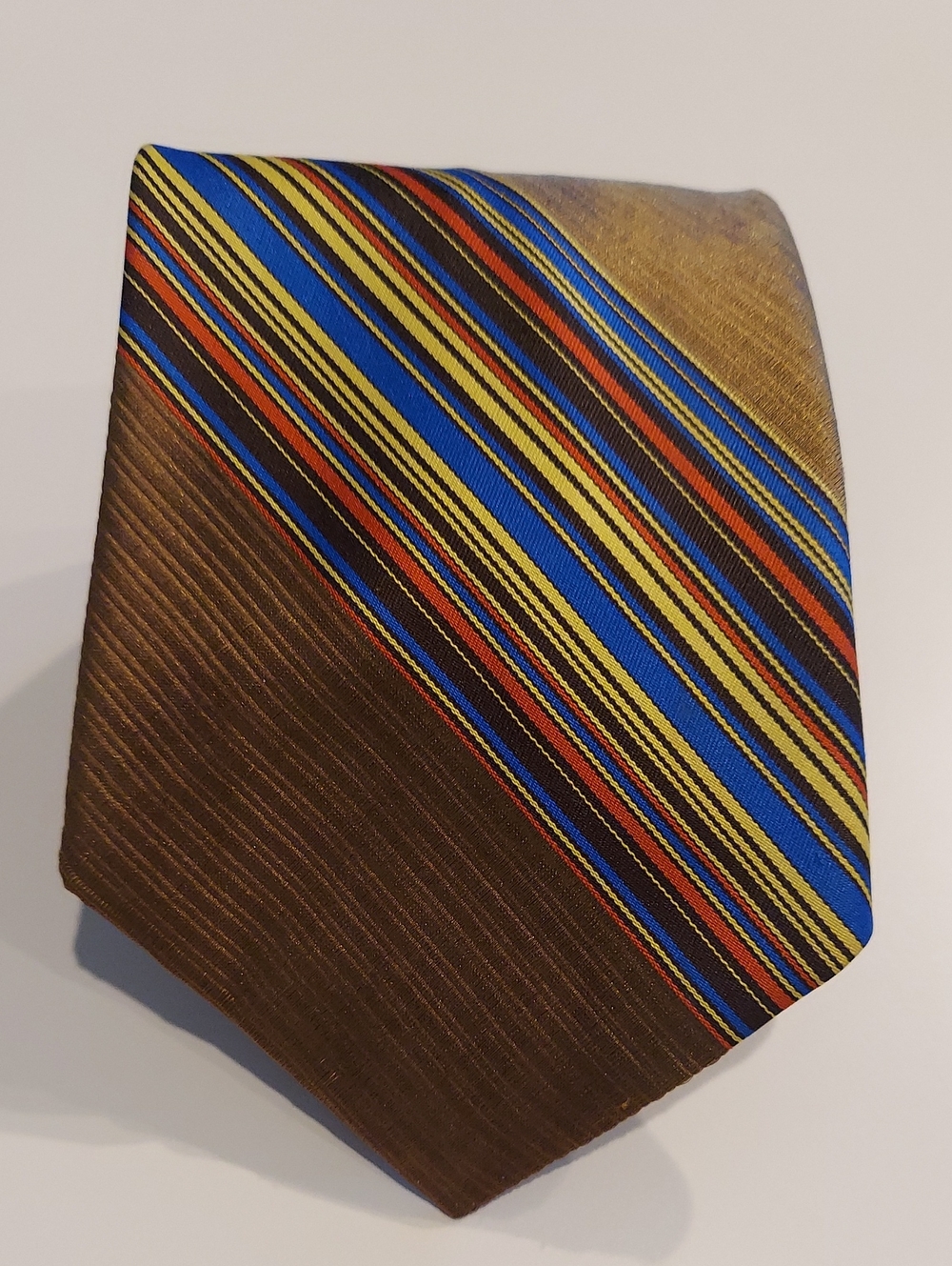 Vintage Damon Gold Tie with Blue, Yellow, Orange & Brown Diagonal Stripes